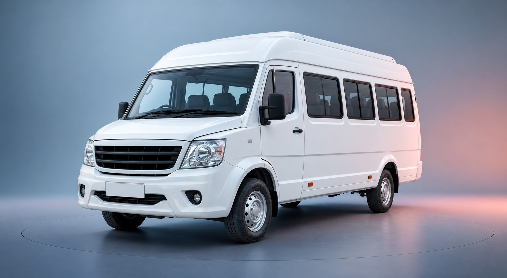 White Tempo Traveller for group travel